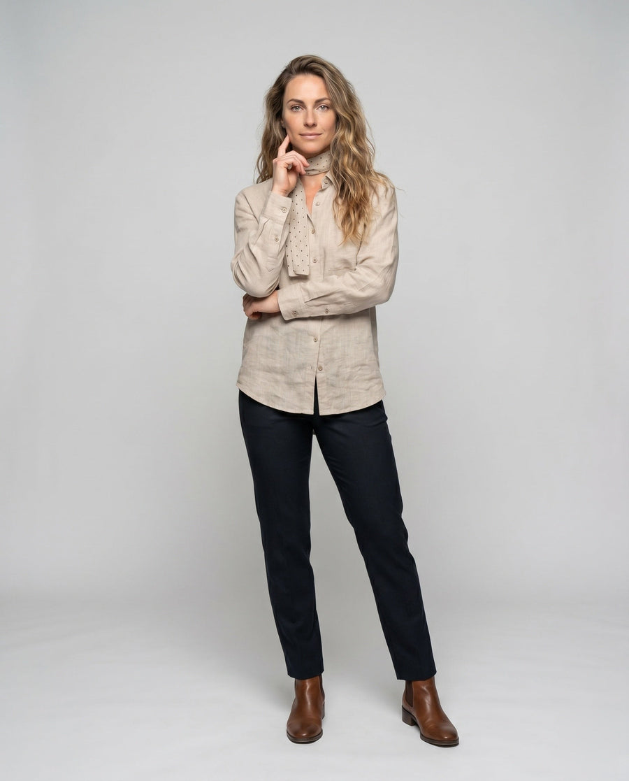 Jessa Casual Linen Blouse with Belted