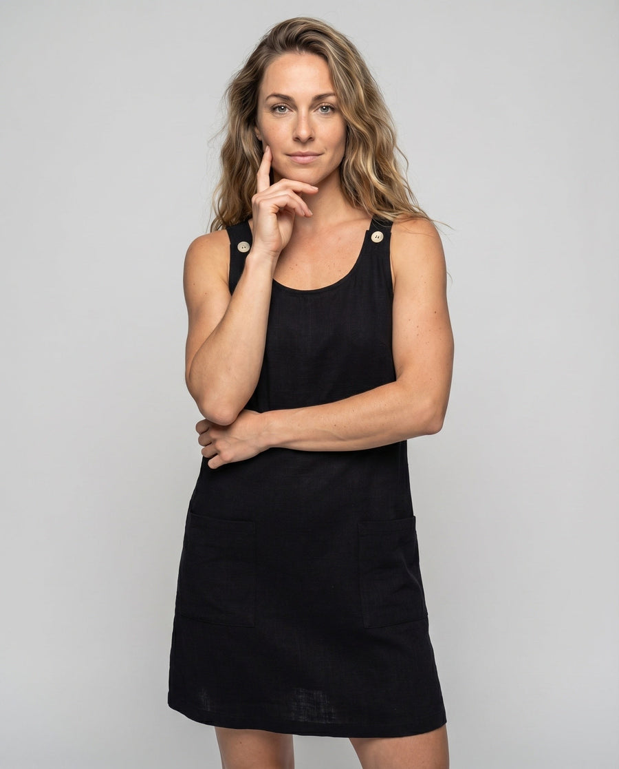 Jessa Casual Linen Dress with Sleeveless and Pockets