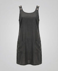 Jessa Casual Linen Dress with Sleeveless and Pockets in Dark Grey