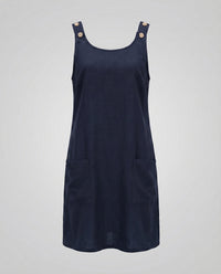 Jessa Casual Linen Dress with Sleeveless and Pockets in Navy