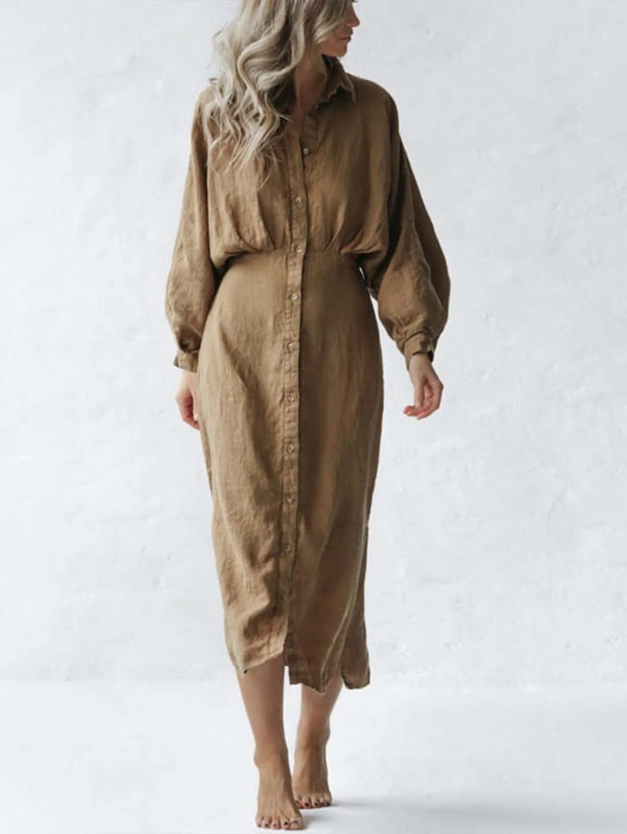 Jessa Elegant Dress with Long Sleeve and Puff Sleeve in Yellow