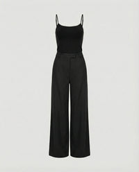 Jessa Lightweight Linen Trousers with Pleated and Wide Leg in Black