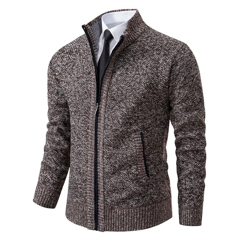 Joachim Comfortable Jacket with Zip Front in Coffee