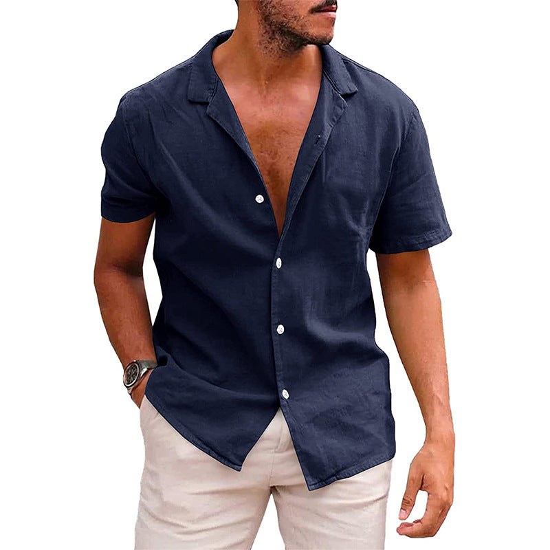 Joachim Linen Blend Shirt with Short Sleeve in Blue