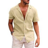 Joachim Linen Blend Shirt with Short Sleeve in Khaki