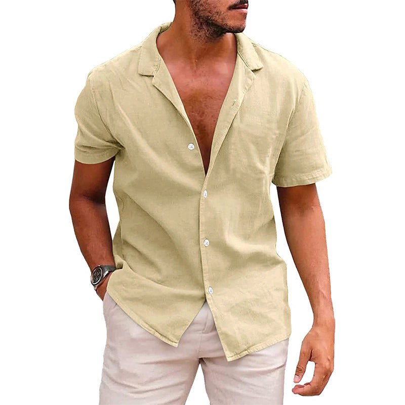 Joachim Linen Blend Shirt with Short Sleeve in Khaki