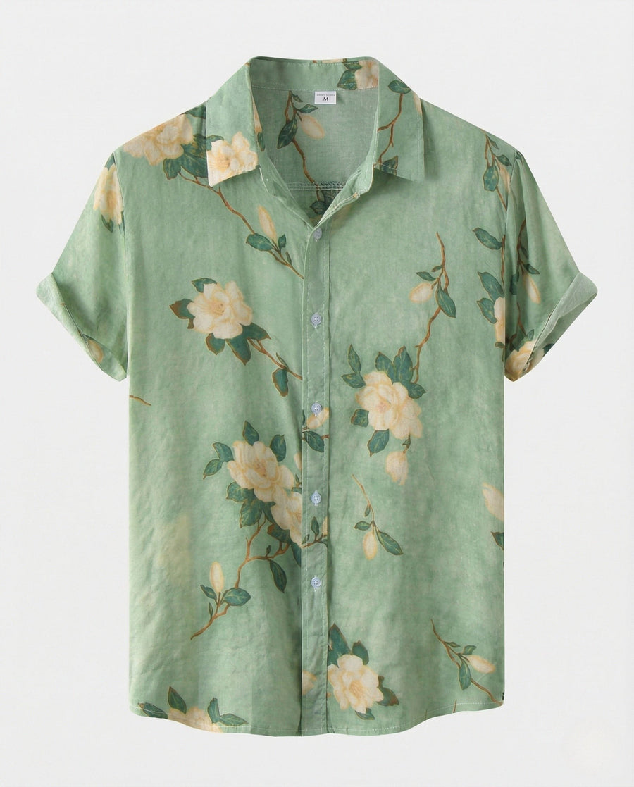 Joachim Linen Shirt with Short Sleeve in Green
