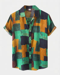 Joachim Linen Shirt with Short Sleeve in Multicolour