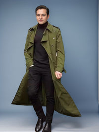 Joachim Trench Coat with Pockets in Olive Green