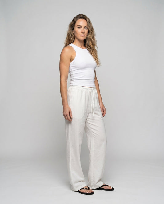 Joan Casual Linen Trousers with Elastic Waist and Pockets