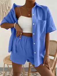 Joan Lightweight Linen Set with Chest Pocket in Cobalt Blue