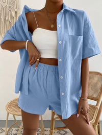 Joan Lightweight Linen Set with Chest Pocket in Light Blue