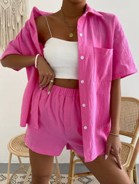 Joan Lightweight Linen Set with Chest Pocket in Magenta
