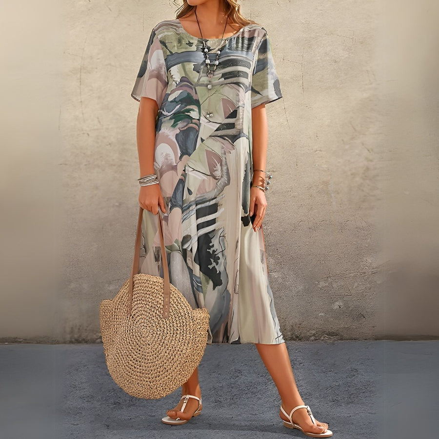 Joelle Flowing and Elegant Floral Dress in Grey