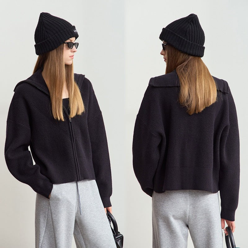 Jolie Casual Hoodie with Zip Front in Black