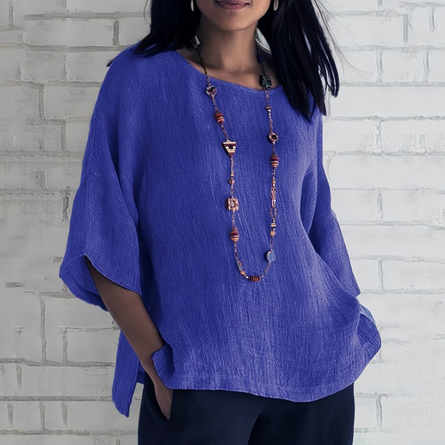 Jolie Relaxed Shirt with Crew Neck in Blue