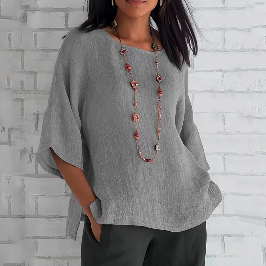Jolie Relaxed Shirt with Crew Neck in Grey