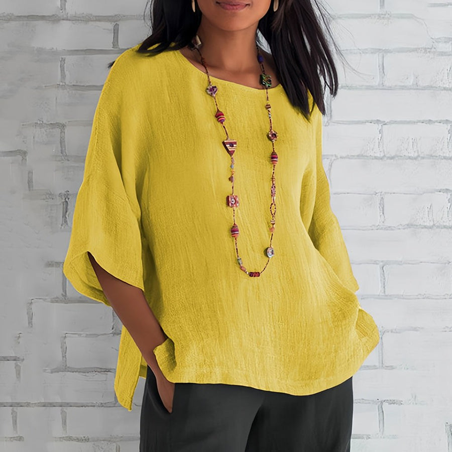 Jolie Relaxed Shirt with Crew Neck in Yellow