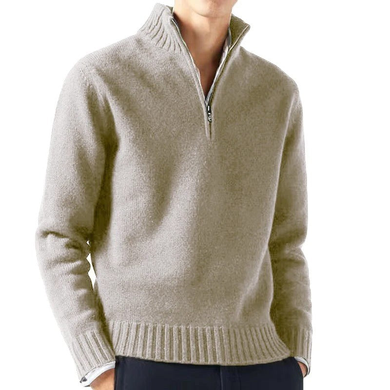 Joost Sweater with Zip Front in Beige