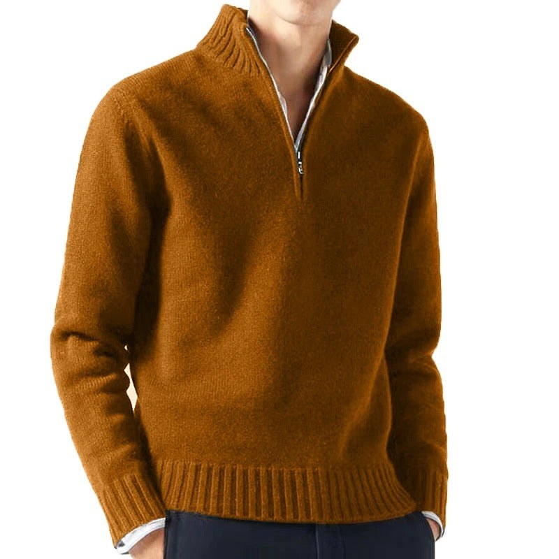 Joost Sweater with Zip Front in Brown