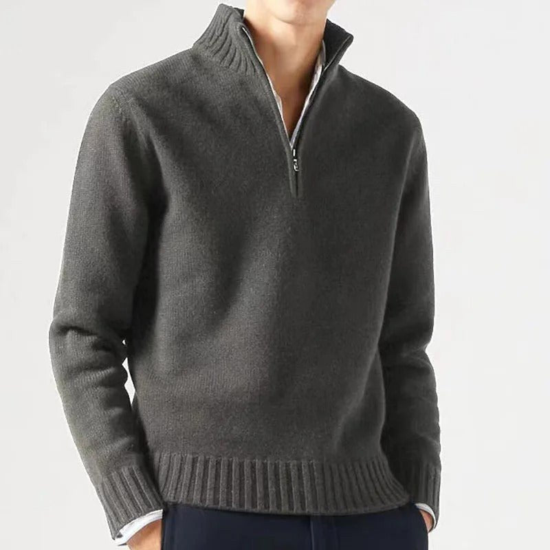 Joost Sweater with Zip Front in Dark Grey