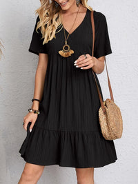 Jorvaine Women's Boho Tiered Midi Dress V-Neck in Black