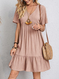 Jorvaine Women's Boho Tiered Midi Dress V-Neck in Pink