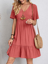 Jorvaine Women's Boho Tiered Midi Dress V-Neck in Red