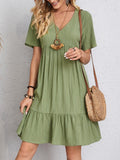 Jorvaine Women's Boho Tiered Midi Dress V-Neck