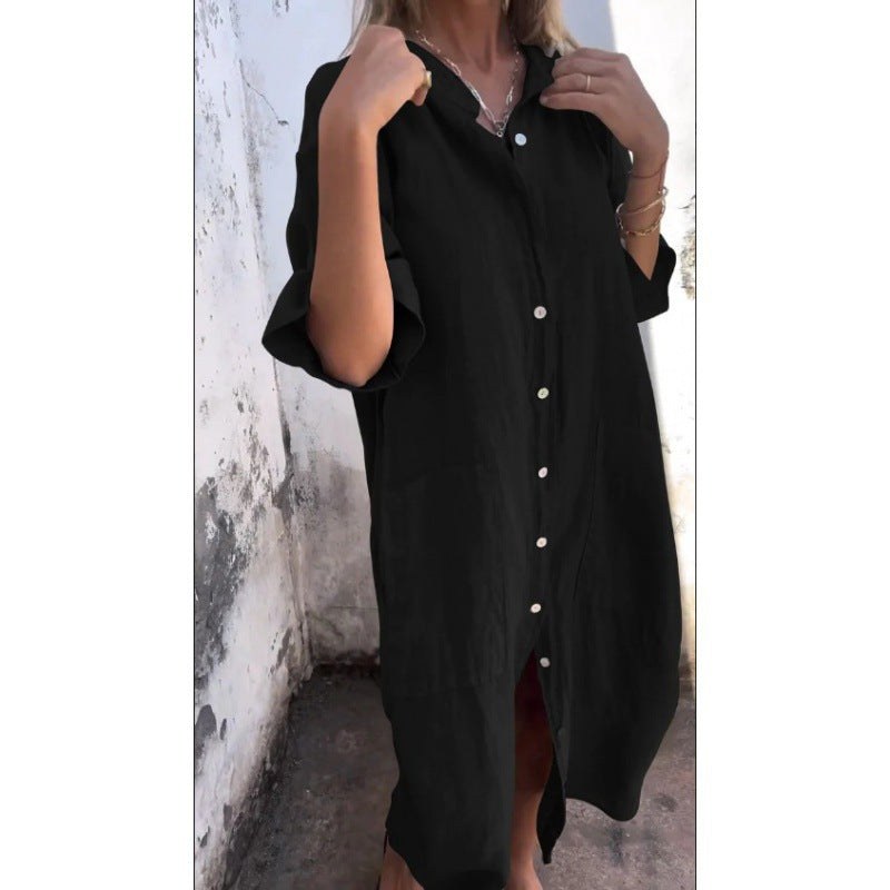 Josephine Casual Linen Dress in Black
