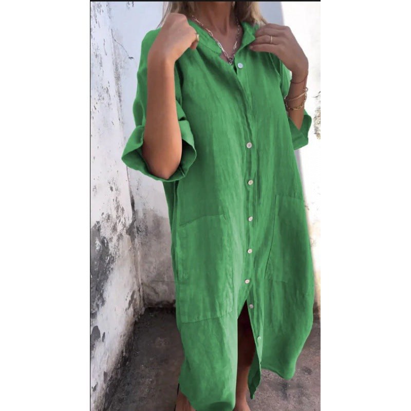 Josephine Casual Linen Dress in Green