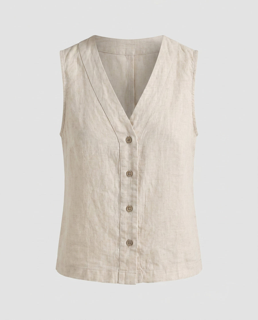 Josephine Elegant Linen Top with Button Front in Linen