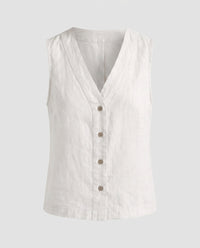 Josephine Elegant Linen Top with Button Front in White