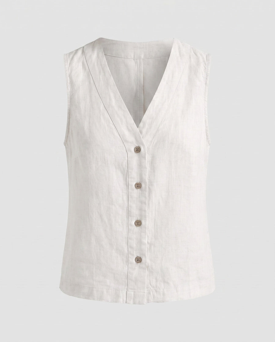 Josephine Elegant Linen Top with Button Front in White