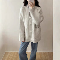 Josephine Knit Cardigan with V-Neck and Pockets in Beige