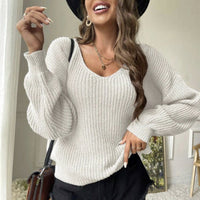 Josephine Knit Sweater with V-Neck in White