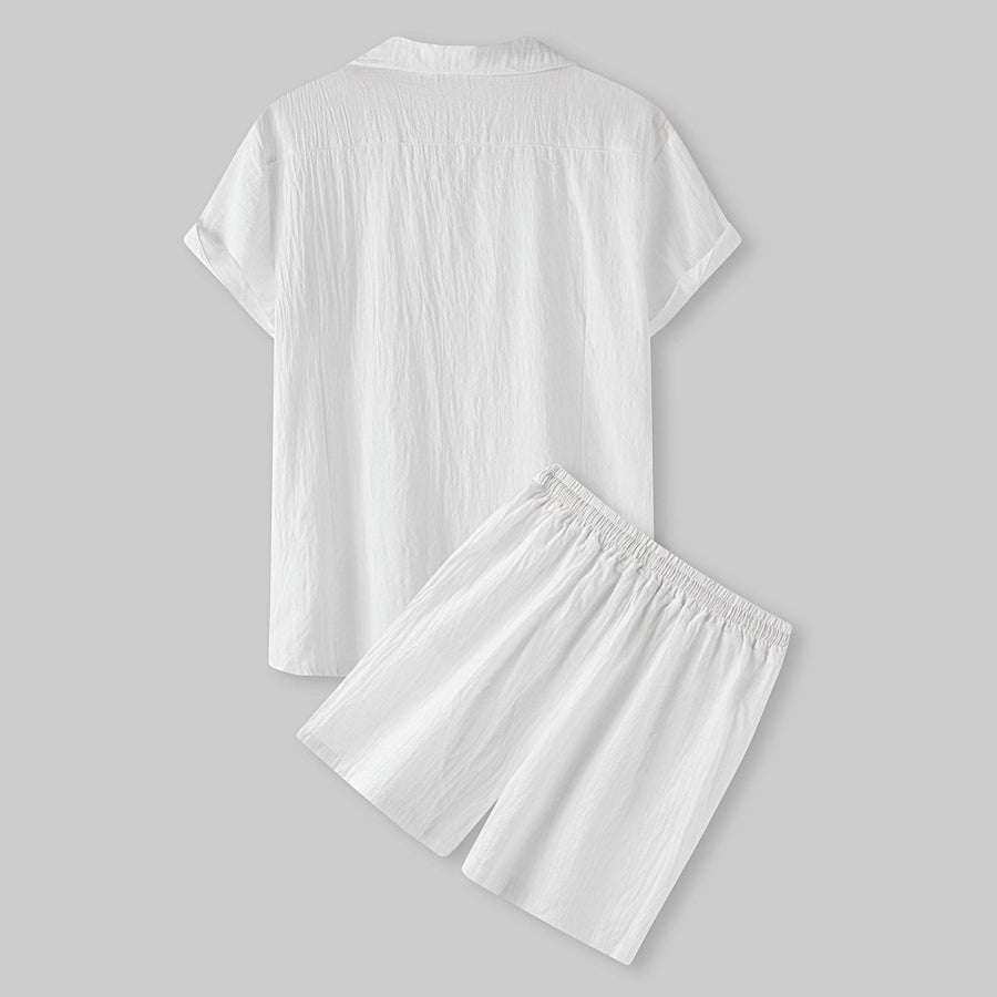 Josephine Lightweight Set with Short Sleeve and Elastic Waist in White