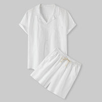 Josephine Lightweight Set with Short Sleeve and Elastic Waist in White