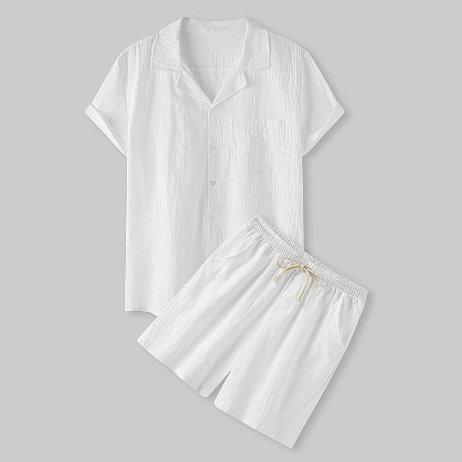 Josephine Lightweight Set with Short Sleeve and Elastic Waist in White
