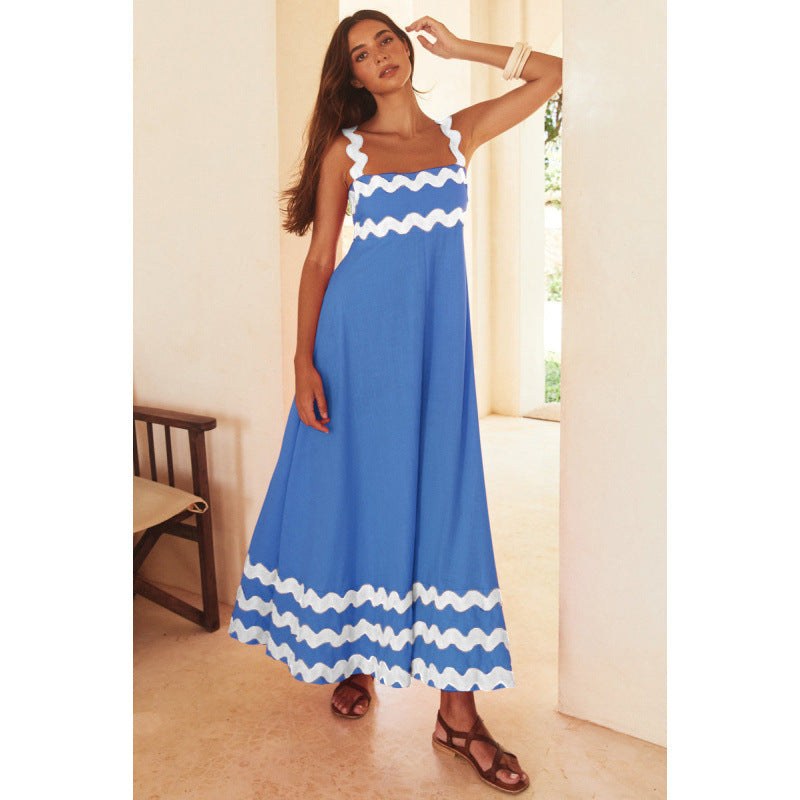 Jovie Sleeveless Floral Printed Loose Dress in Blue/White