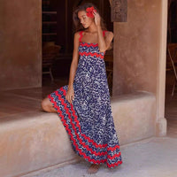 Jovie Sleeveless Floral Printed Loose Dress in Dark Blue