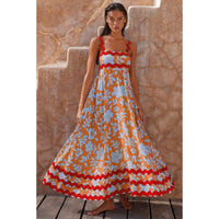 Jovie Sleeveless Floral Printed Loose Dress in Orange
