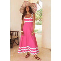 Jovie Sleeveless Floral Printed Loose Dress in Pink/White