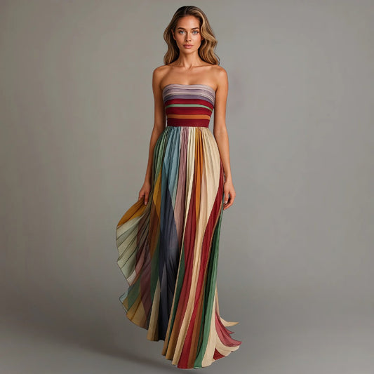 Judith™ Strapless Pleated Maxi Dress in Multicolor