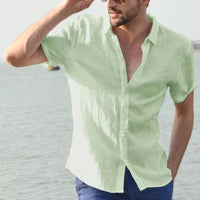 Julian Airy Linen Shirt with Short Sleeve in Green