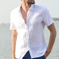 Julian Airy Linen Shirt with Short Sleeve in Khaki