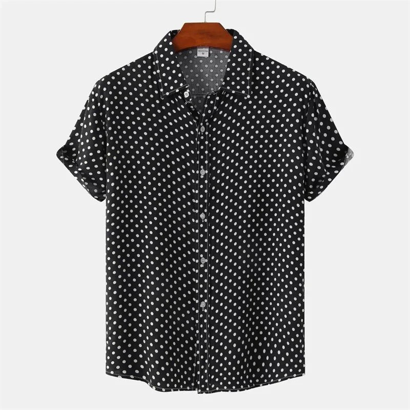 Julian Dot Print Button-Up Shirt in Charcoal