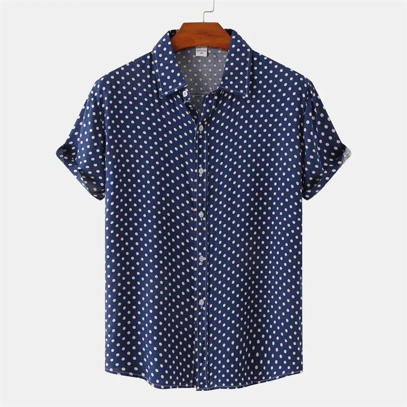 Julian Dot Print Button-Up Shirt in Navy Blue