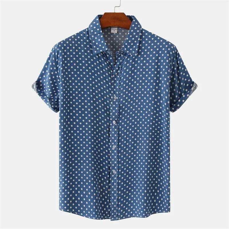 Julian Dot Print Button-Up Shirt in Royal Blue