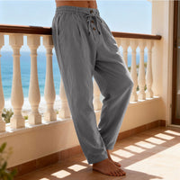 Julian Lightweight Trousers with Drawstring Waist and Button Front